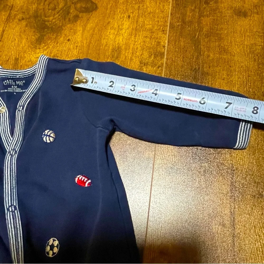 Little Me 6 M Baby Boy Navy Blue Sports- Themed Onesie Footed Cotton Sleeper